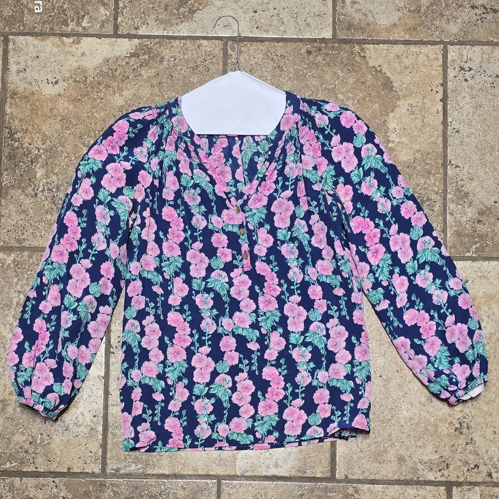 Lilly Pulitzer Pink and Green Floral Blouse